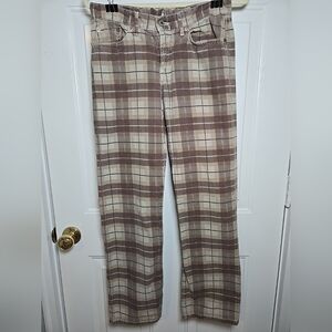 Lucky Brand Ladies Dungarees Brown/Tan Plaid Size 8